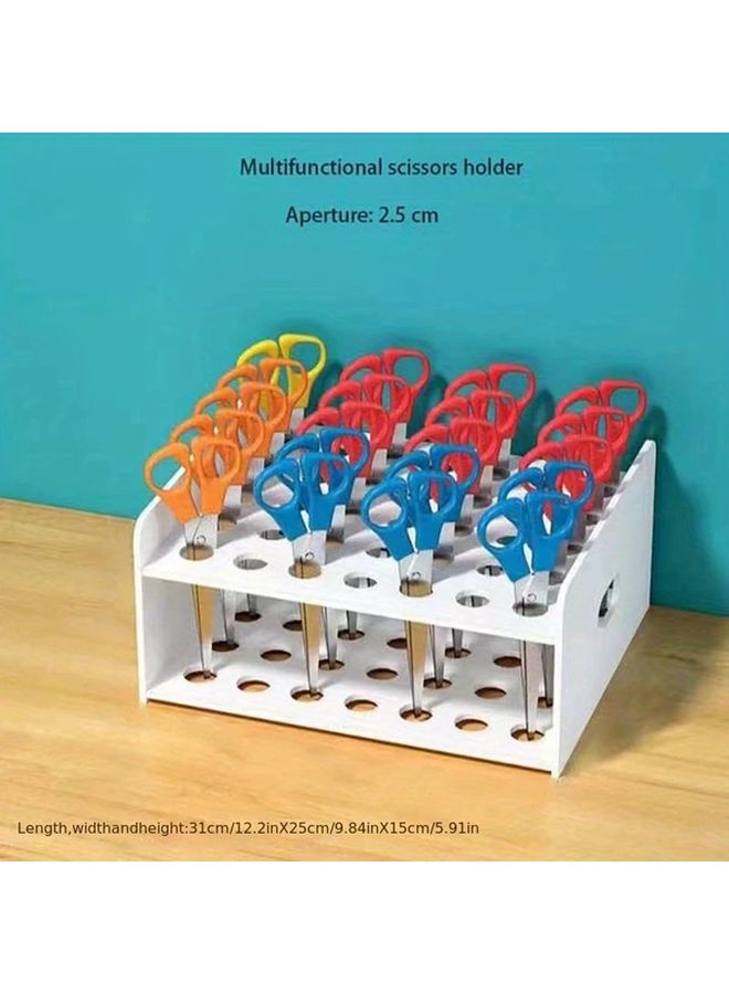 White Plastic Desktop Scissor Holder With 35 Holes For Art Supplies Test Tubes Craft Storage - Image 1